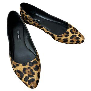 Nine West Speakup Pointed Toe Leather Haircalf Leopard Print Flats Size 9